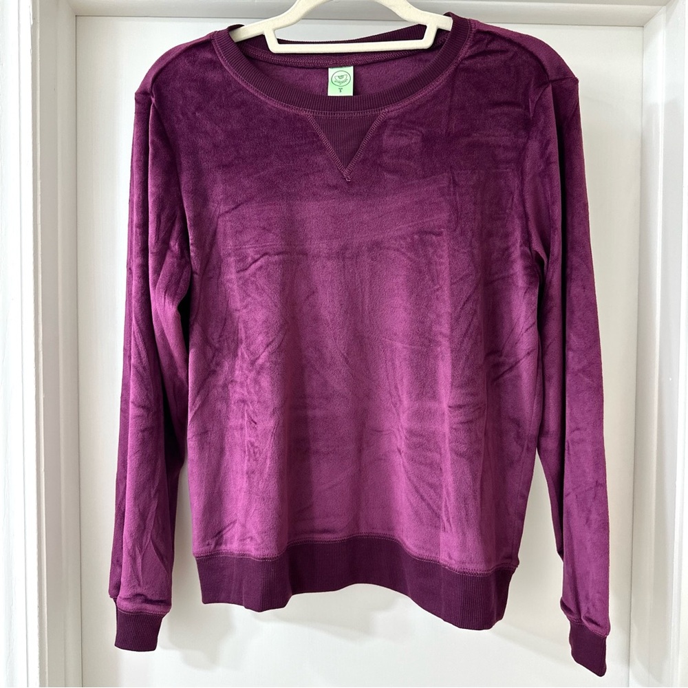Honeydew Deep Purple Crew Neck Fleece Lounge Sweatshirt, Size Small